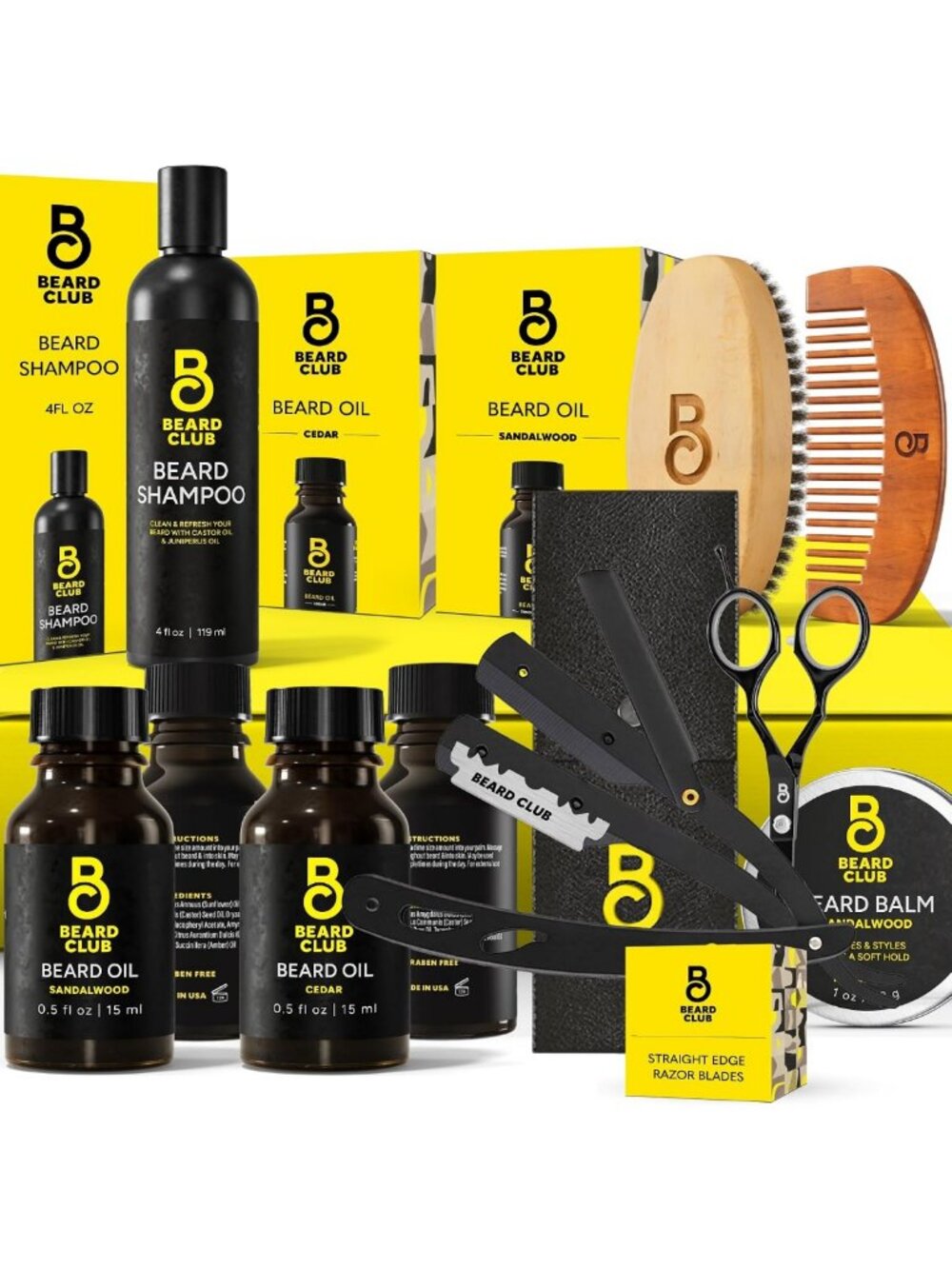 Premium Men's Beard Grooming Kit - Cedar & Sandalwood Oil, Balm, Shampoo & Tools